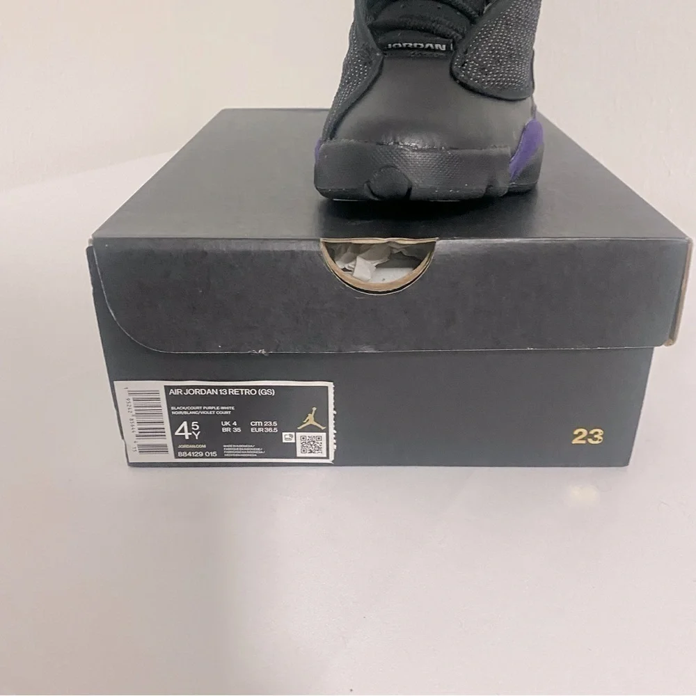Jordan Air 13 Retro GS Black Court Purple Size 4.5Y/Womens 6 884129-015 NWB